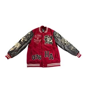 Heritage America Lone Wolf Varsity Jacket Mens 3XL Burgundy Patchwork Letterman